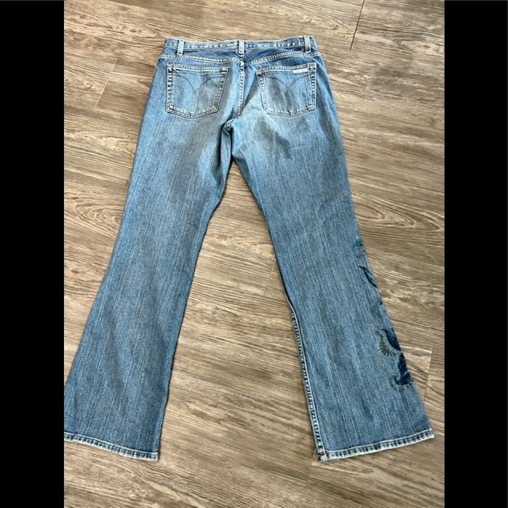 Vintage Calvin Klein Flare Jeans Women’s 8 Blue 32” Painted  Scroll Design - Picture 5 of 7